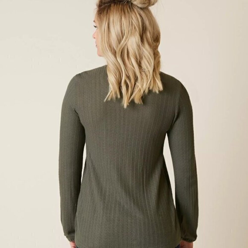 Lucky Brand Drop Needle Top- Dark Aloe-Linen Blend- Women's Small - Picture 6 of 16